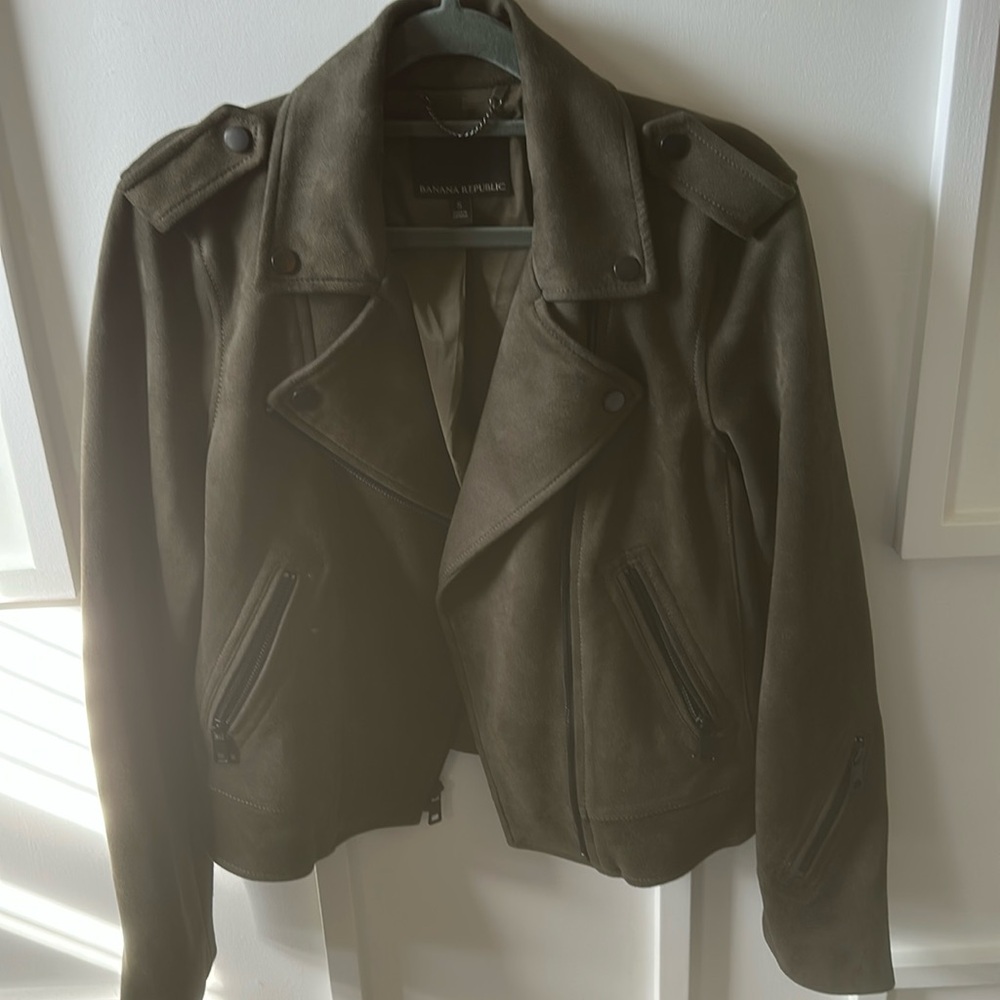 BR olive green faux suede moto jacket